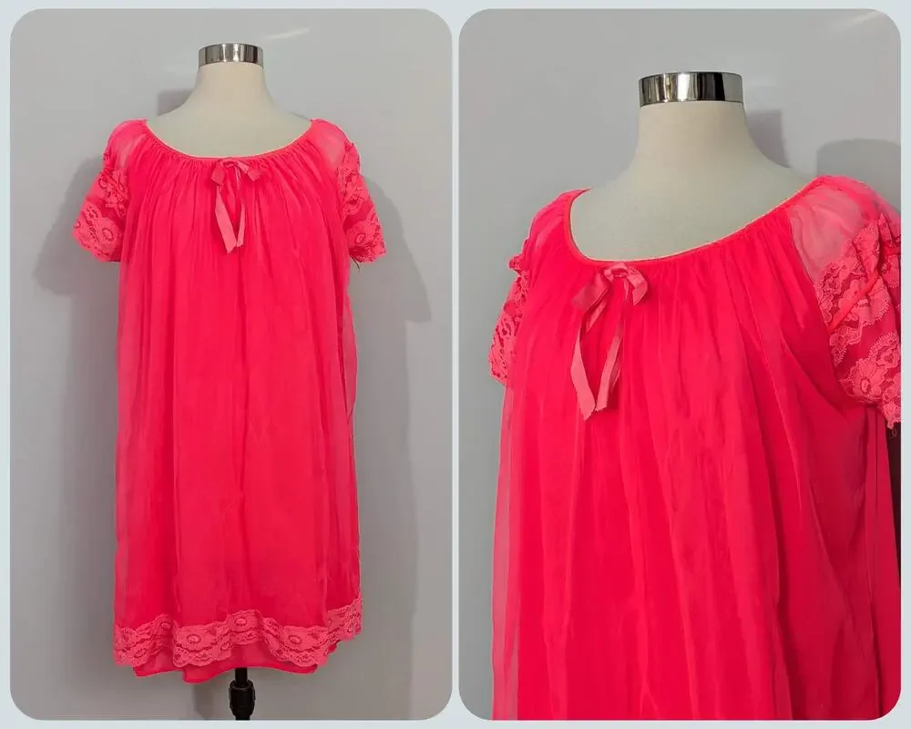 Neon Coral 70s Baby Doll Nightie